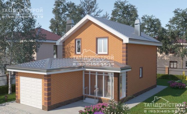 Кирпичный дом 142,1м² (дом 117,8м², крыльцо 5,9м², гараж 18,4м²)