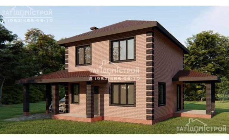 Кирпичный коттедж 118 м² ( терраса 12 м², навес под машину 32м², крыльцо 5,9м²)