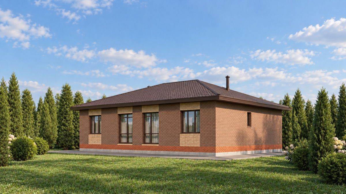 Визуализация одноэтажного кирпичного дома 120 м² в Морквашах